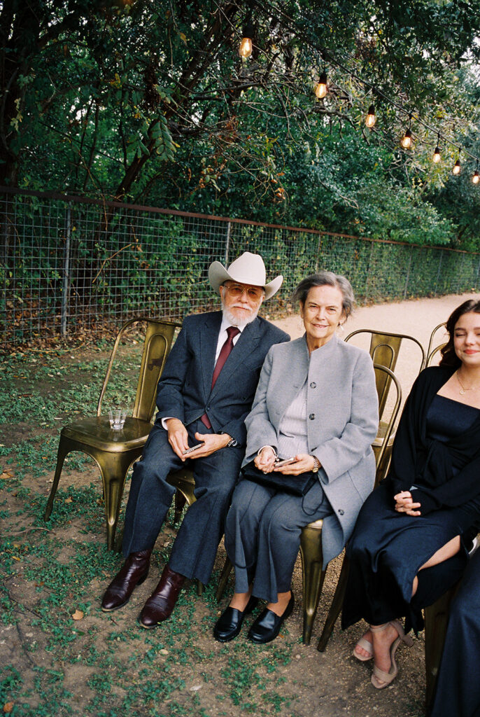 Outdoor wedding ceremony at Springdale Station on a November day on film
