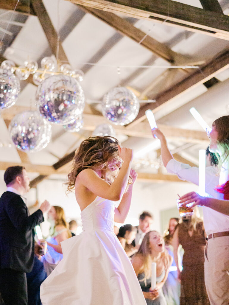 Guests dancing during a lively wedding reception in Austin, Texas on film