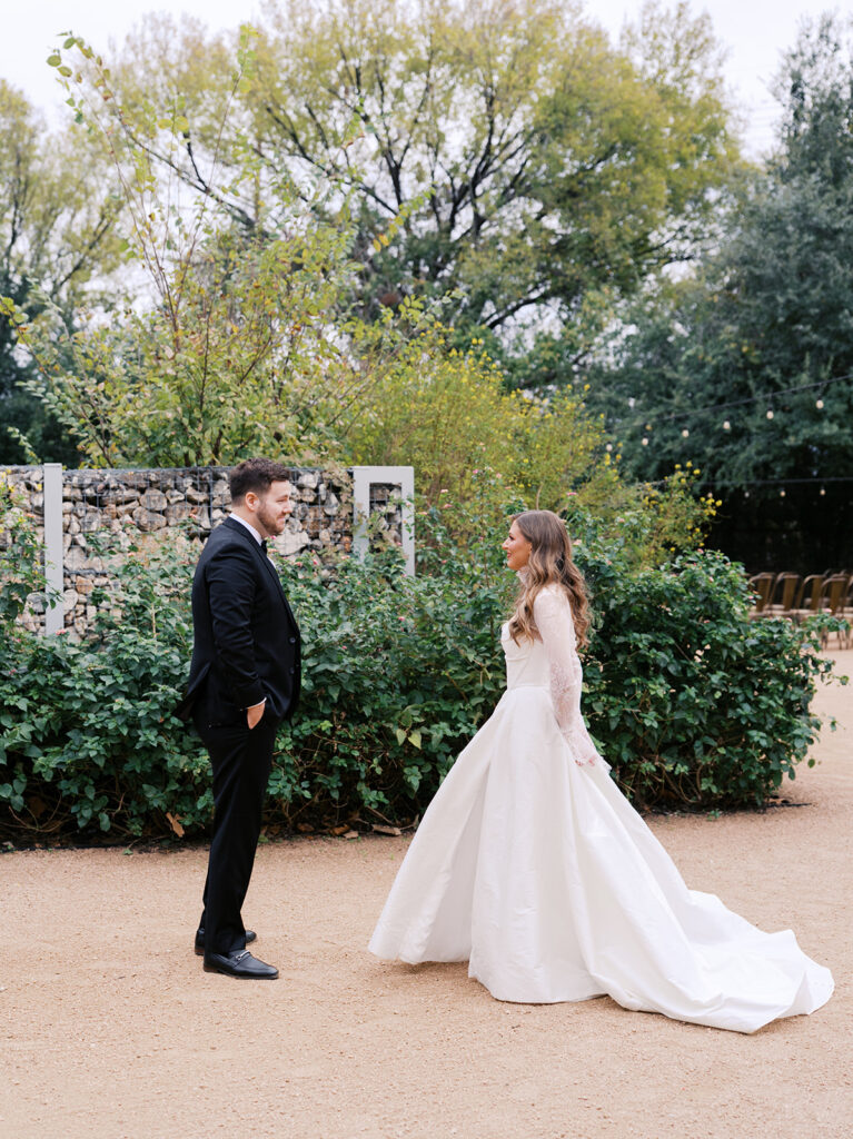 Emotional first look during an intimate wedding in Austin, Texas