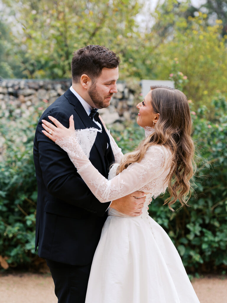 Emotional first look during an intimate wedding in Austin, Texas