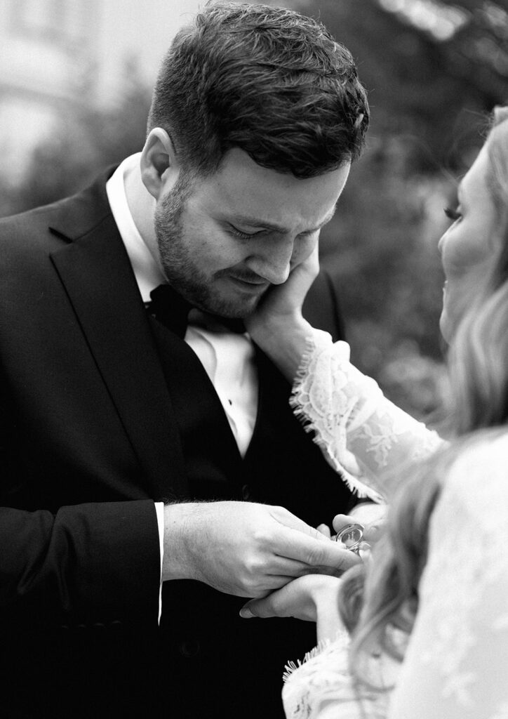 Emotional first look during an intimate wedding in Austin, Texas