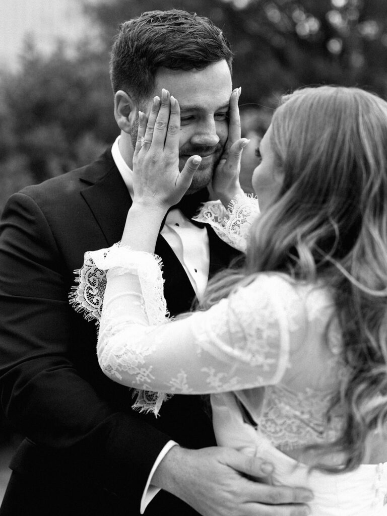 Emotional first look during an intimate wedding in Austin, Texas