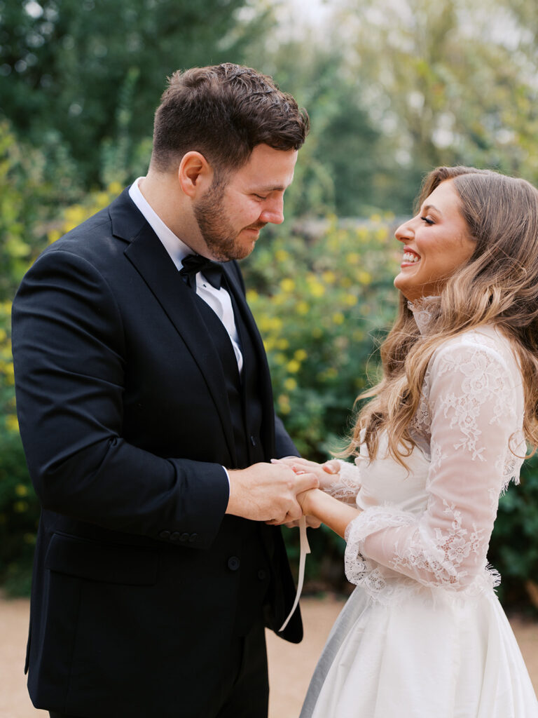 Emotional first look during an intimate wedding in Austin, Texas
