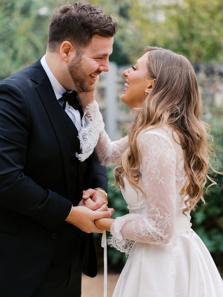 Emotional first look during an intimate wedding in Austin, Texas