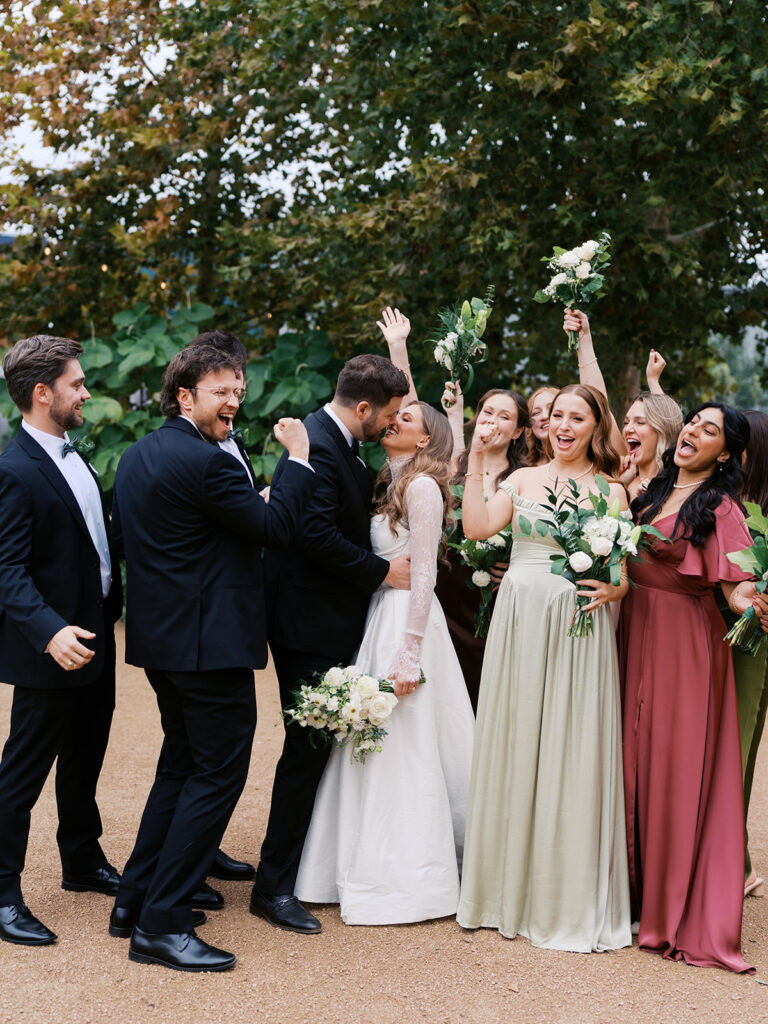 wedding party portrait outdoors at Springdale Station wedding venue