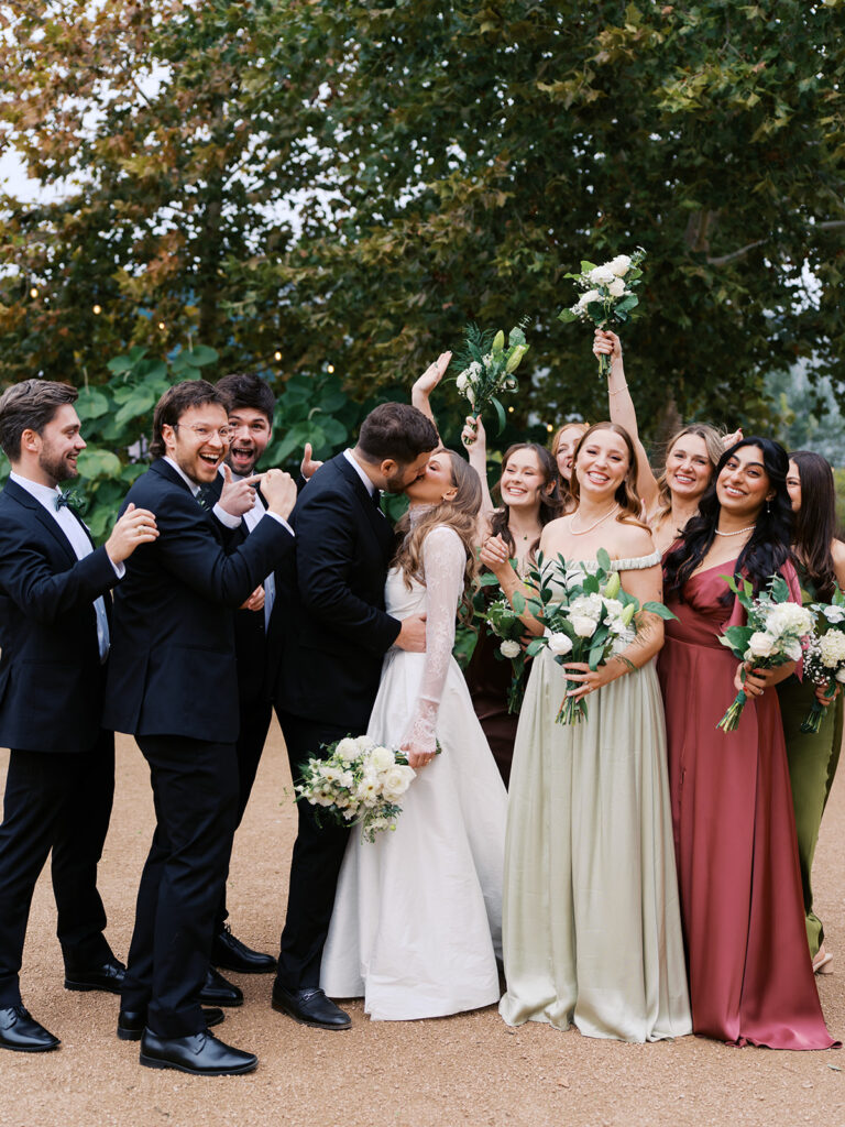 wedding party portrait outdoors at Springdale Station wedding venue