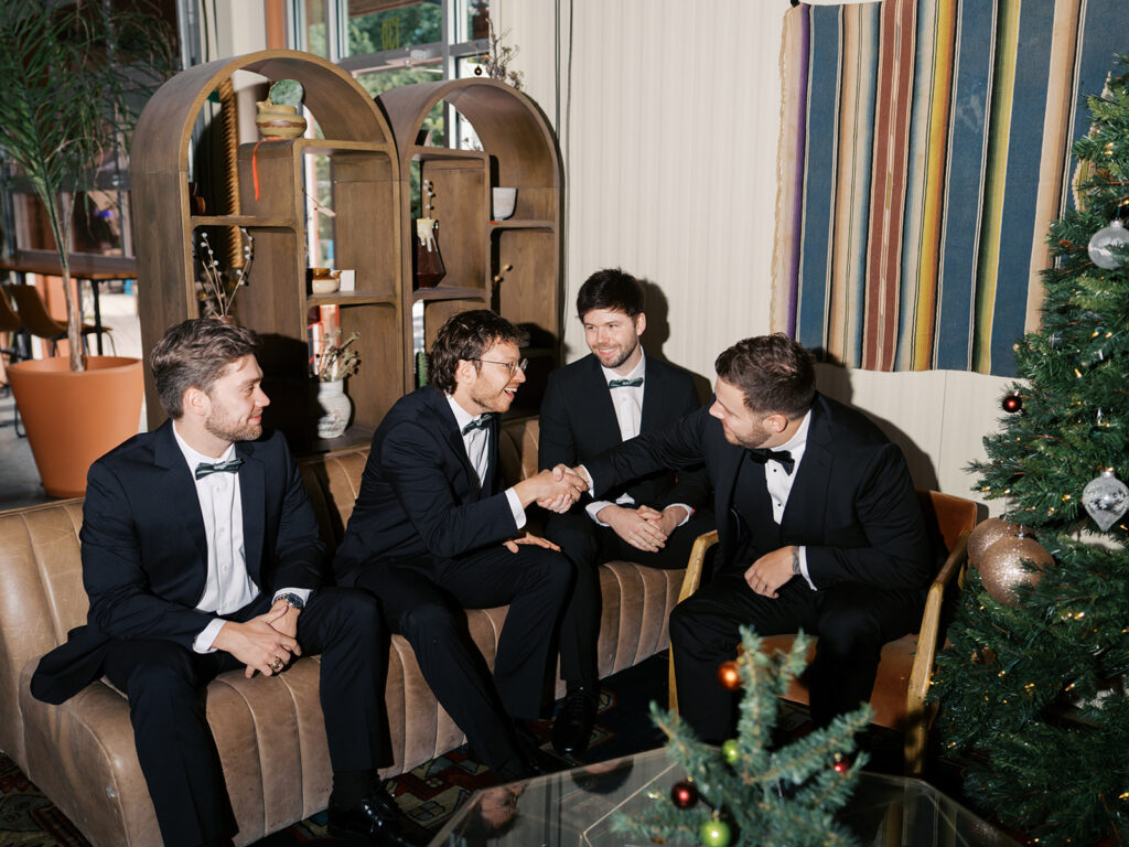 wedding party portrait outdoors at Springdale Station wedding venue