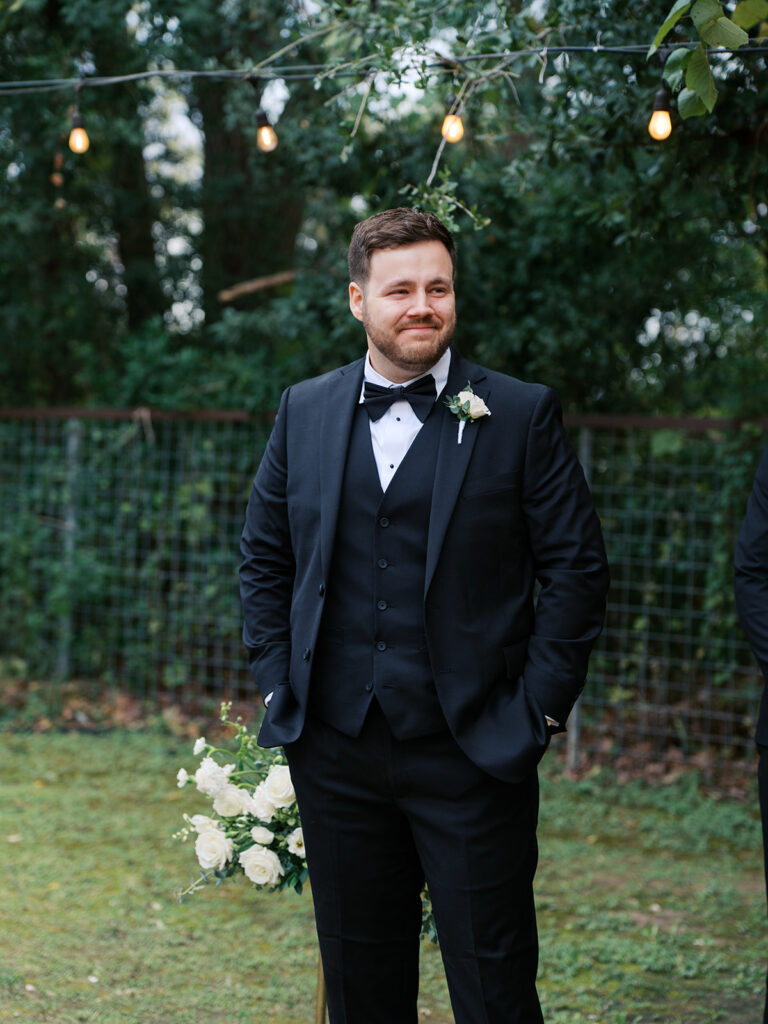 Outdoor wedding ceremony at Springdale Station on a November day