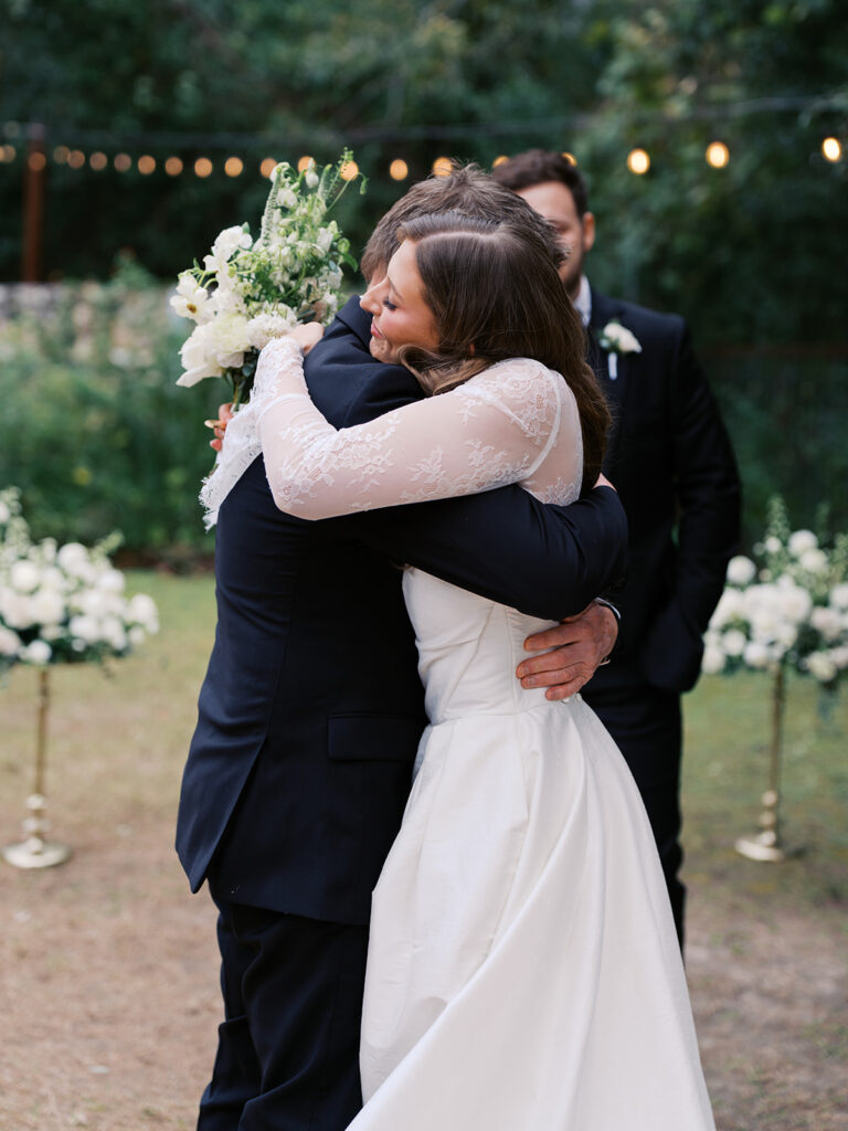 Outdoor wedding ceremony at Springdale Station on a November day