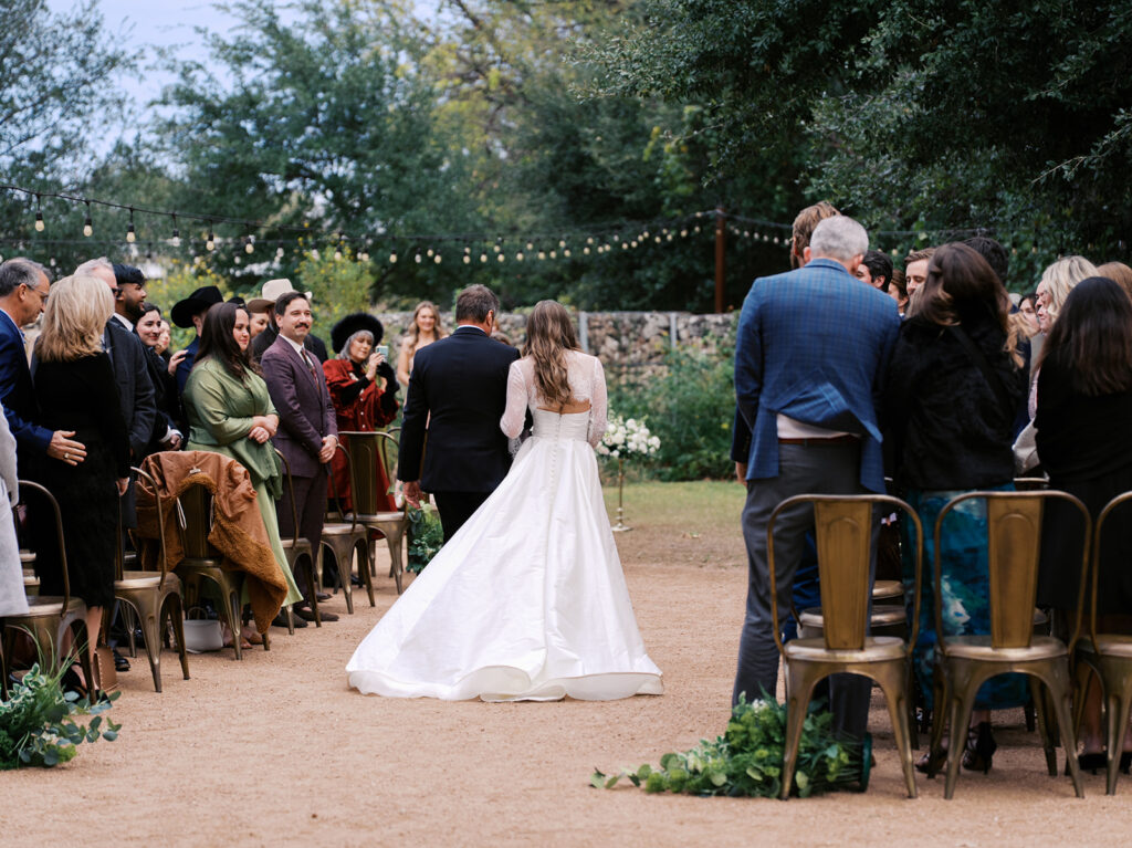 Outdoor wedding ceremony at Springdale Station on a November day