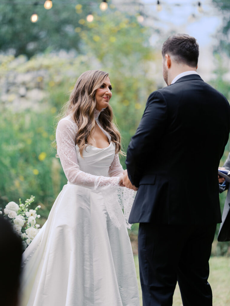Outdoor wedding ceremony at Springdale Station on a November day