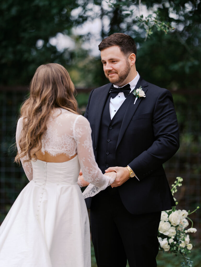 Outdoor wedding ceremony at Springdale Station on a November day