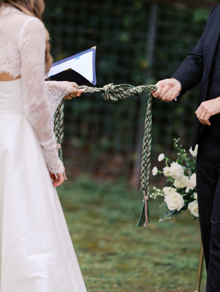 Outdoor wedding ceremony at Springdale Station on a November day