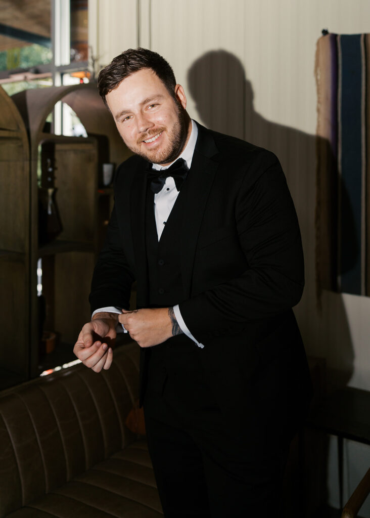 wedding party portrait outdoors at Springdale Station wedding venue