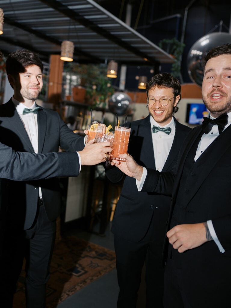wedding party portrait outdoors at Springdale Station wedding venue