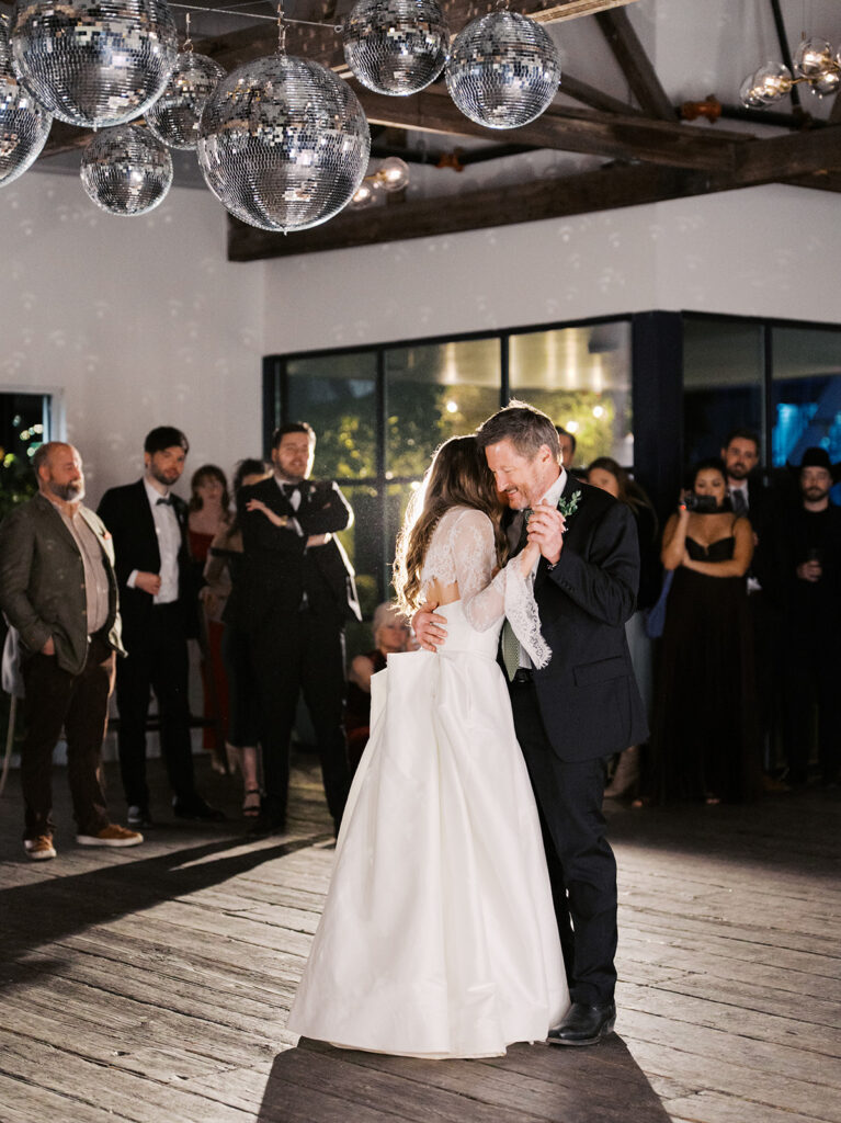 Guests dancing during a lively wedding reception in Austin, Texas
