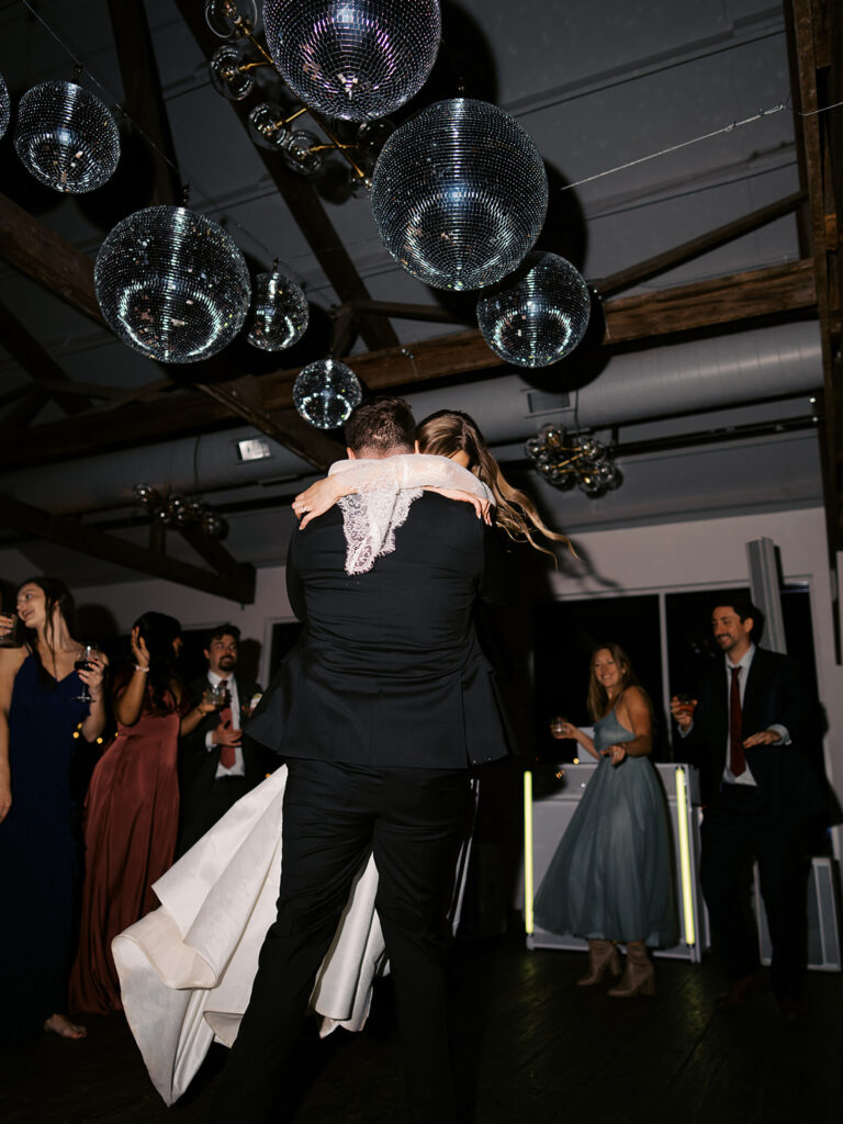 Guests dancing during a lively wedding reception in Austin, Texas
