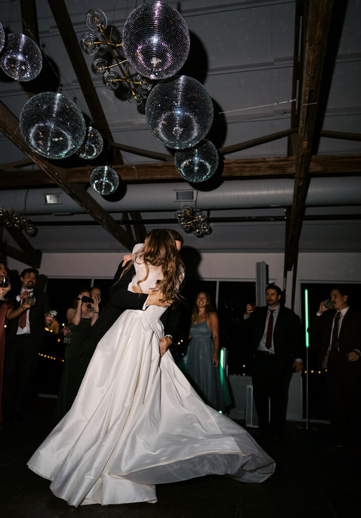 Guests dancing during a lively wedding reception in Austin, Texas