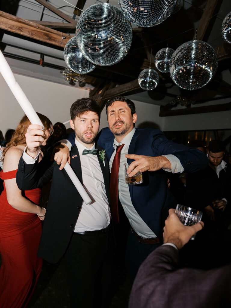 Guests dancing during a lively wedding reception in Austin, Texas on film