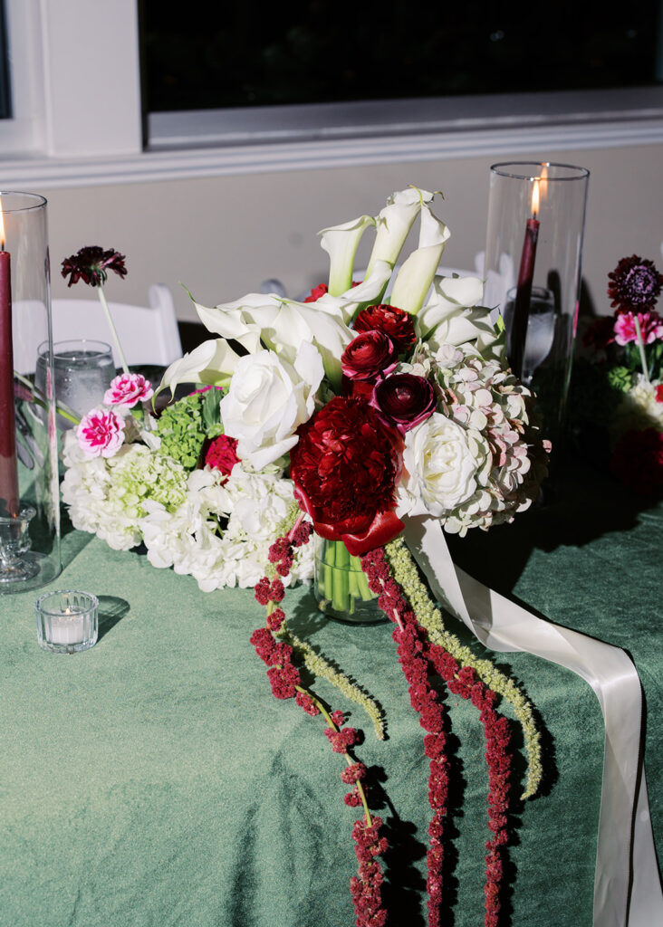 Reception setup inside Vintage Villas with rich tones and cozy textures on 35mm film
