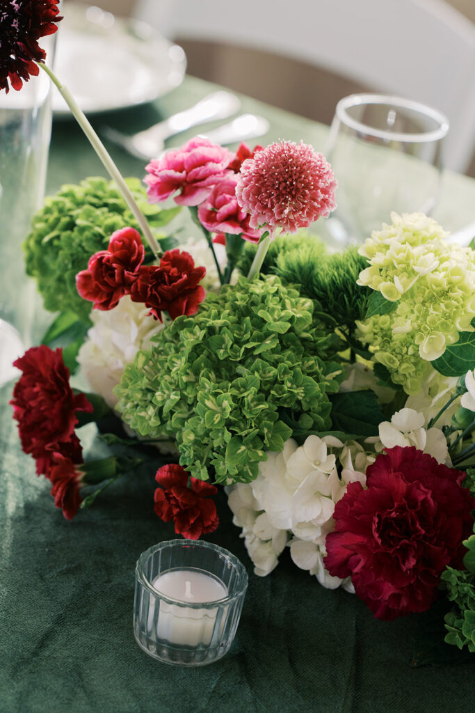 Reception setup inside Vintage Villas with rich tones and cozy textures on 35mm film