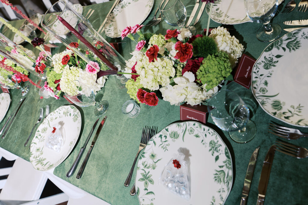 Reception setup inside Vintage Villas with rich tones and cozy textures on 35mm film