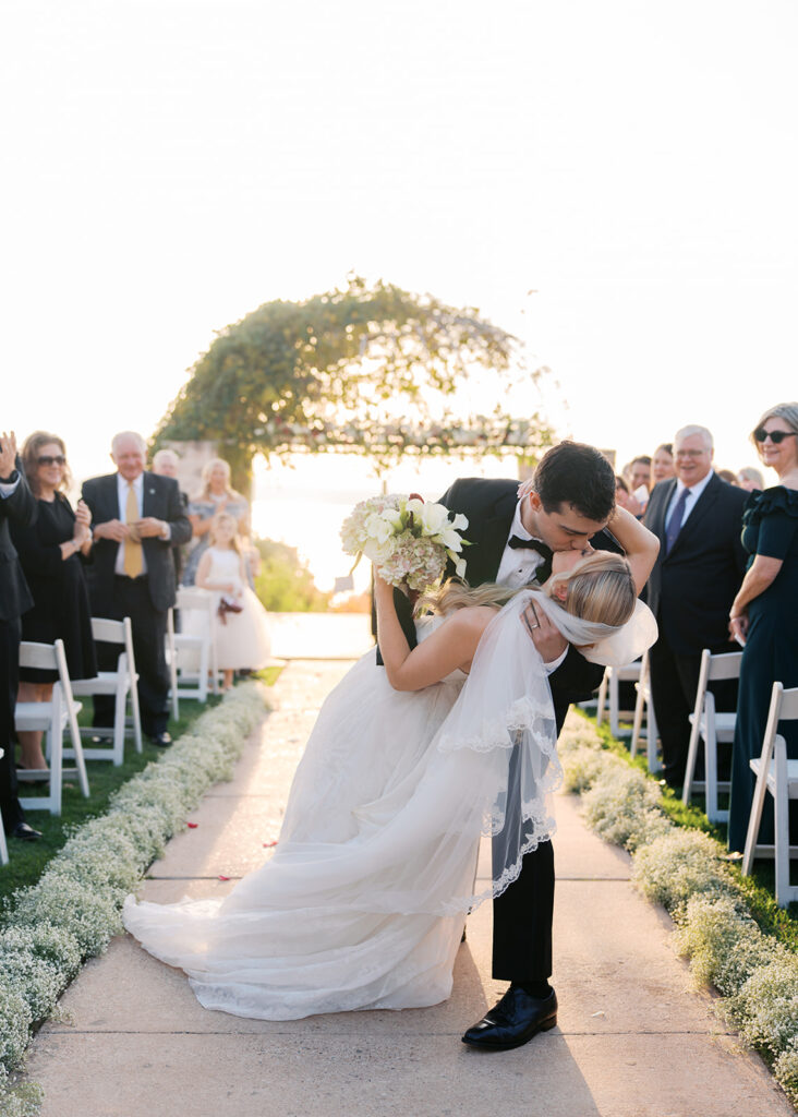 Outdoor winter wedding ceremony overlooking Lake Travis