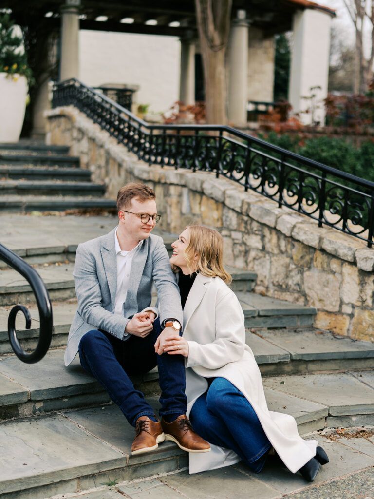 Garden engagement photos at the Dallas Arboretum in winter