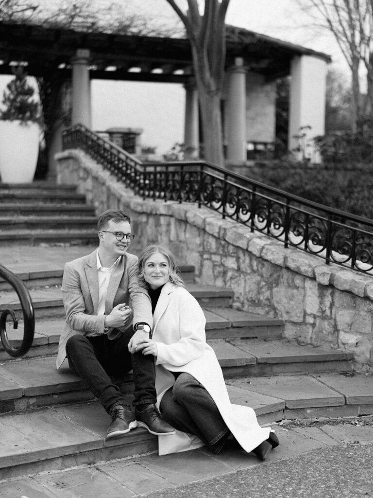 Garden engagement photos at the Dallas Arboretum in winter