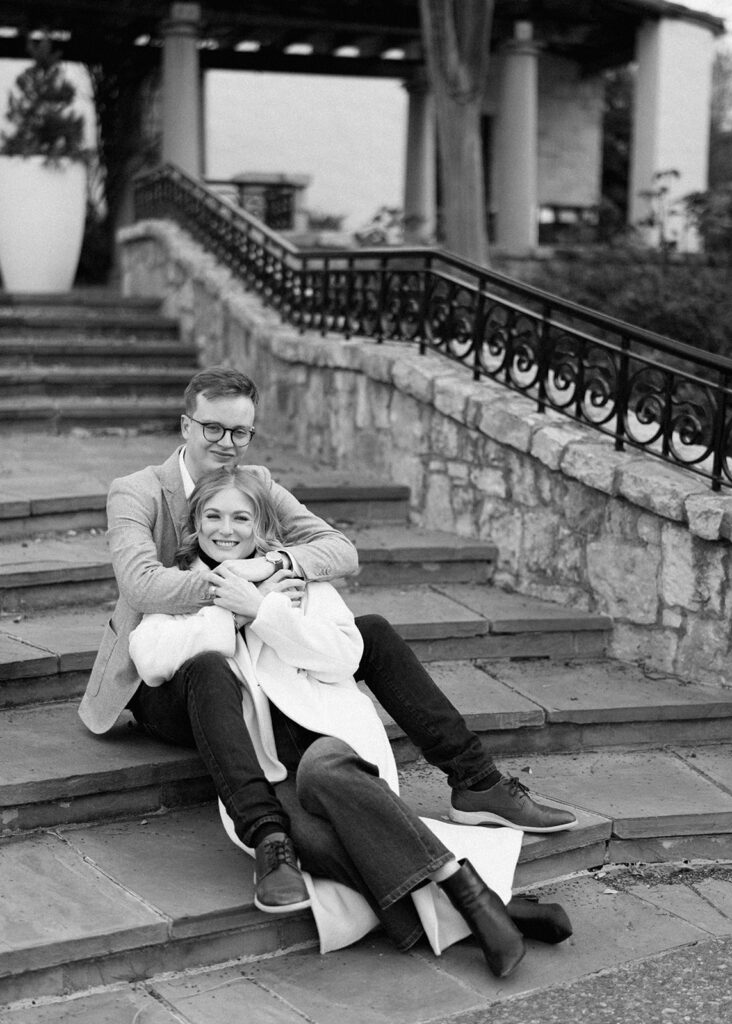 Garden engagement photos at the Dallas Arboretum in winter