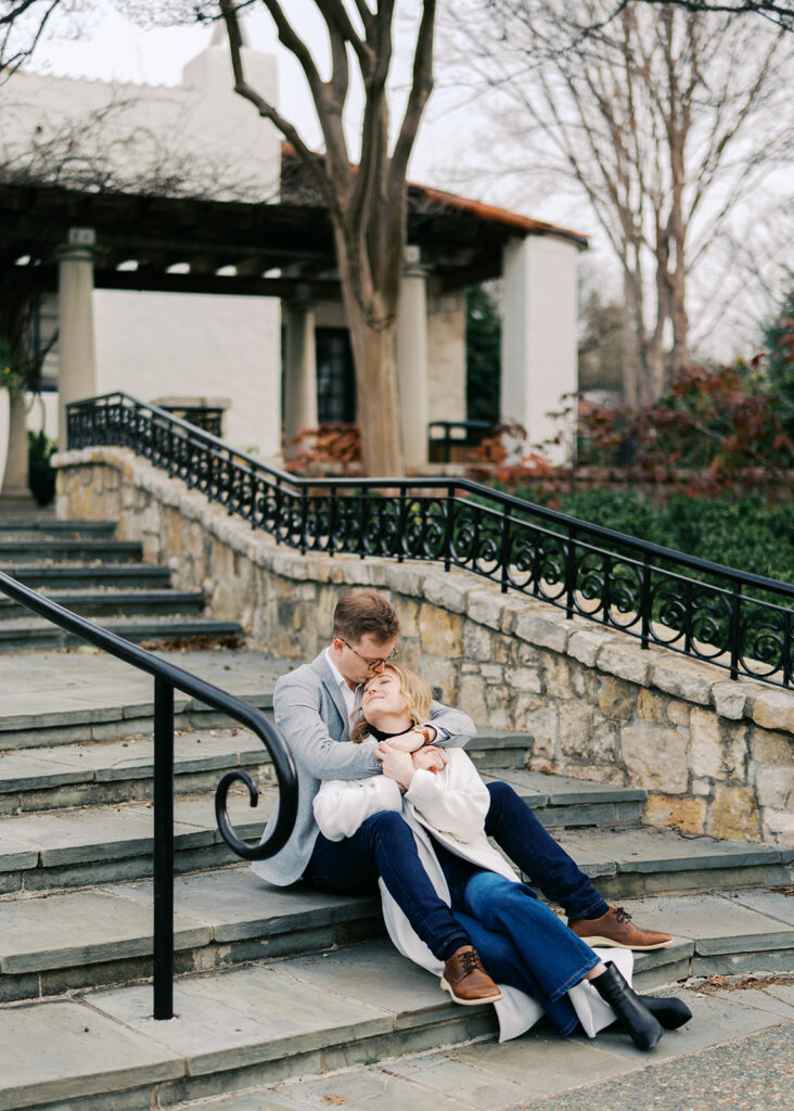 Garden engagement photos at the Dallas Arboretum in winter