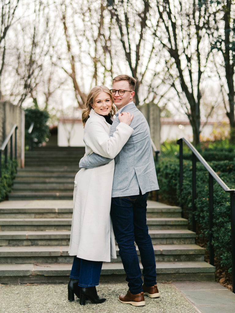 Garden engagement photos at the Dallas Arboretum in winter