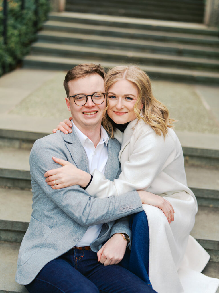 Candid moments captured on film during an arboretum engagement session