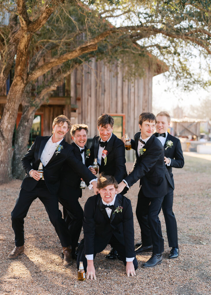 Colorful outdoor wedding ceremony at Rancho Pillow Round Top Texas