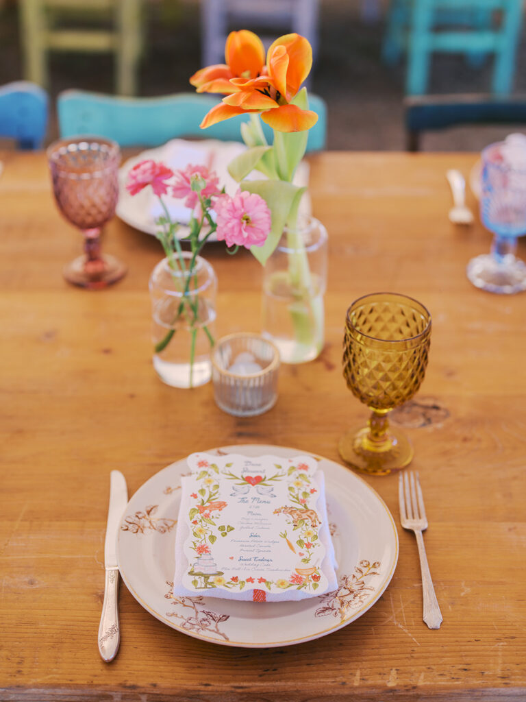 Colorful outdoor wedding ceremony at Rancho Pillow Round Top Texas