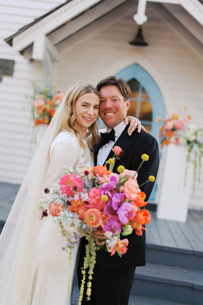 Bride and groom celebrating during their Round Top Texas wedding