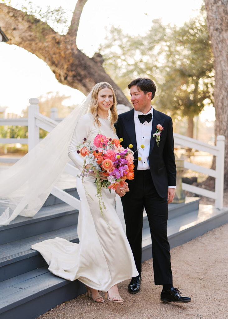 Bride and groom celebrating during their Round Top Texas wedding