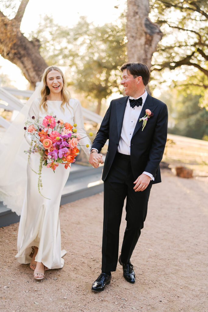 Bride and groom celebrating during their Round Top Texas wedding