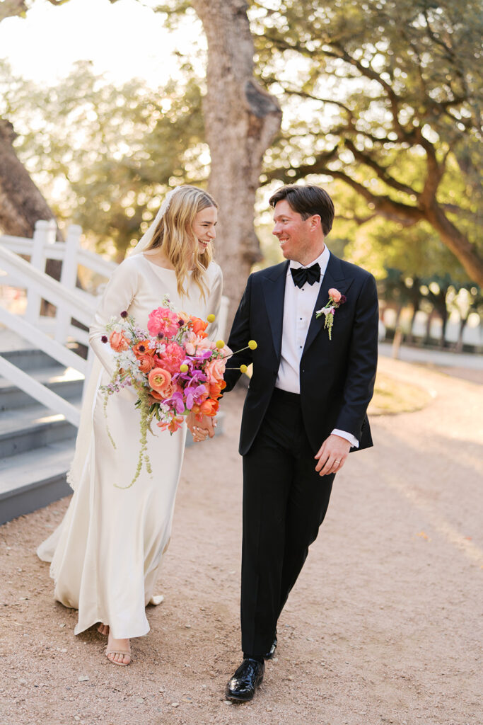 Bride and groom celebrating during their Round Top Texas wedding
