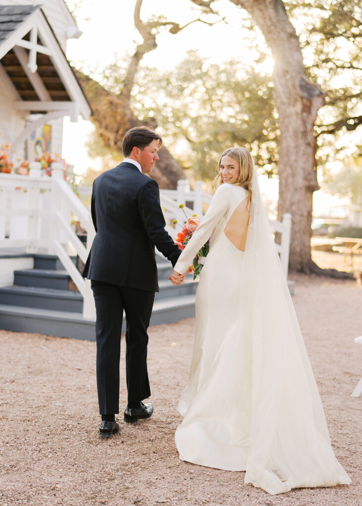 Bride and groom celebrating during their Round Top Texas wedding