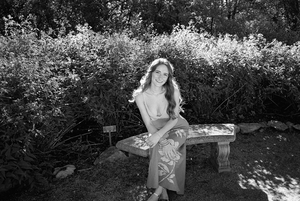 Lily smiling during Senior Portraits at Zilker Botanical Garden + South Congress in Austin Texas captured on film