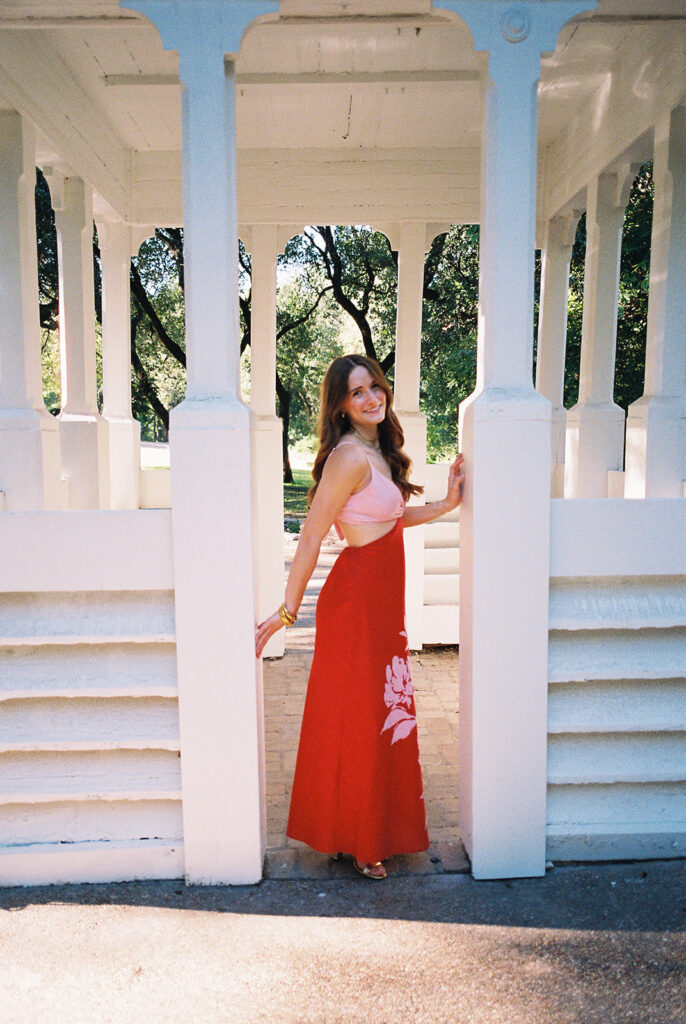 Lily smiling during Senior Portraits at Zilker Botanical Garden + South Congress in Austin Texas captured on film