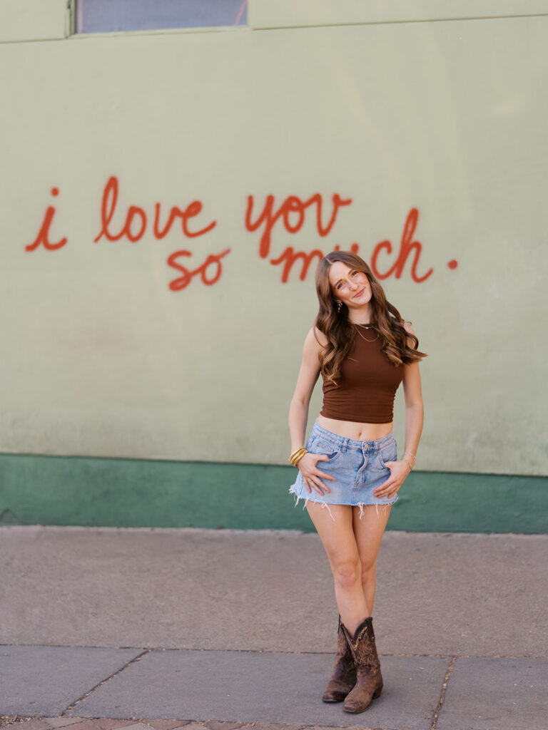 Stylish senior portraits of Lily on South Congress Avenue in Austin
