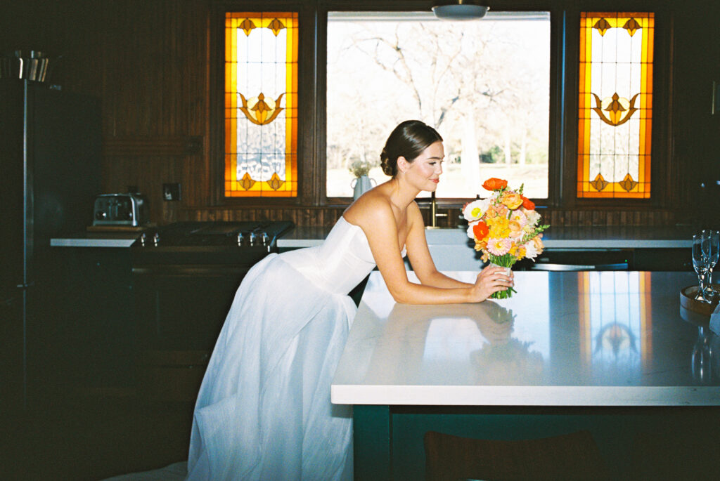 Natural and candid bridal portrait captured on film at The Grand Lady Austin