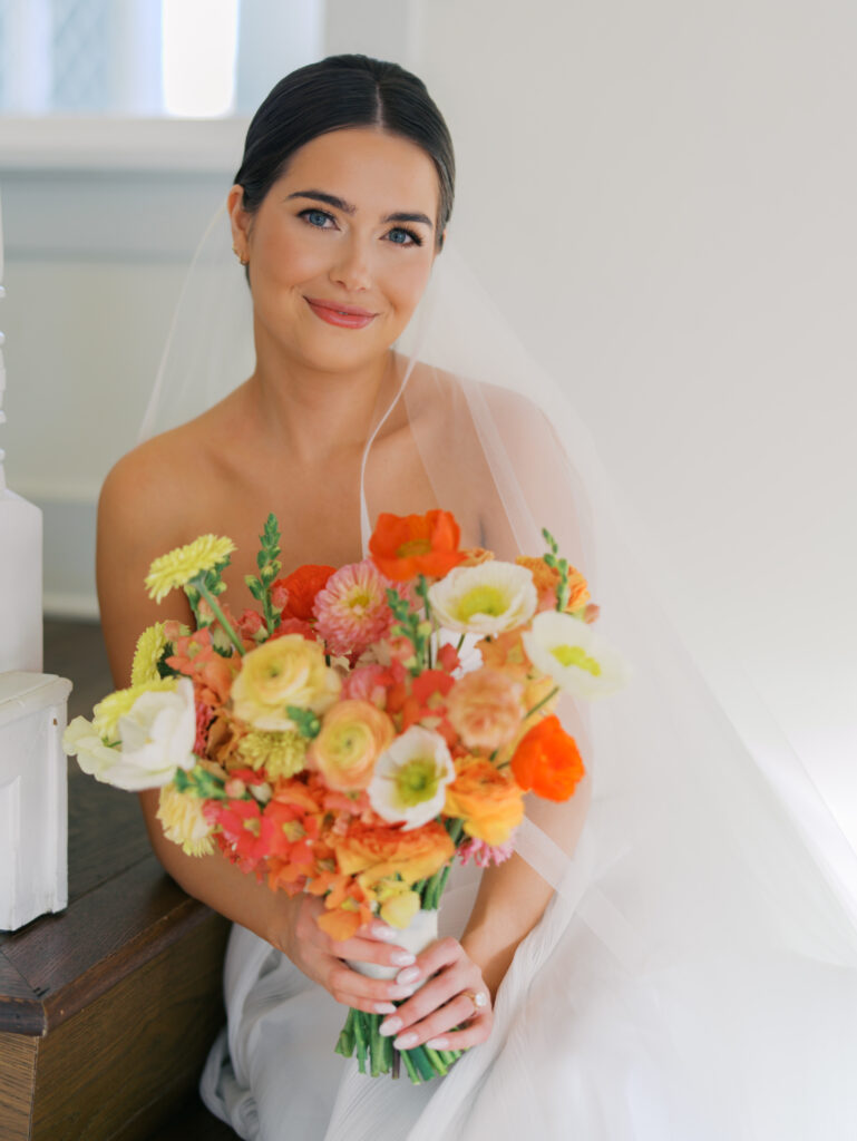Spring bridal portrait of bride in soft golden light at The Grand Lady in Austin Texas
