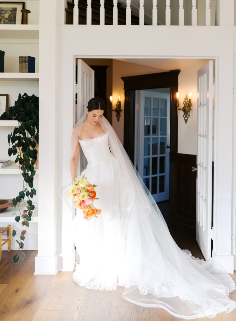 Spring bridal portrait of bride in soft golden light at The Grand Lady in Austin Texas