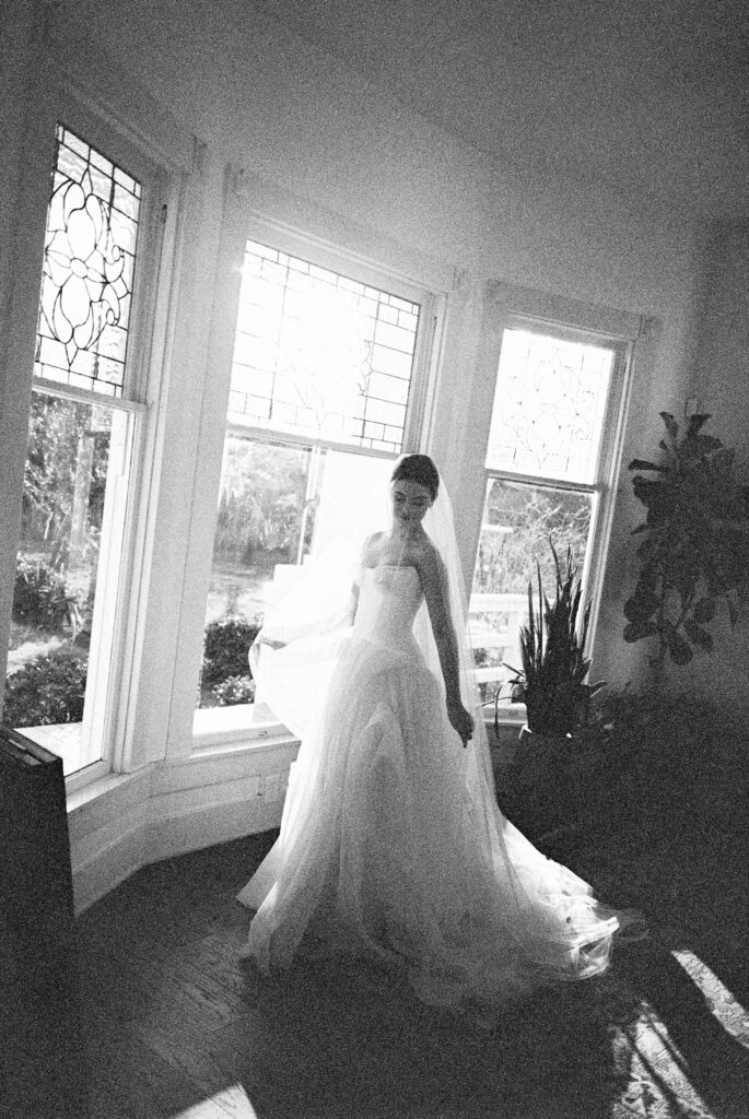 Spring bridal portrait with soft greenery and florals at The Grand Lady Austin