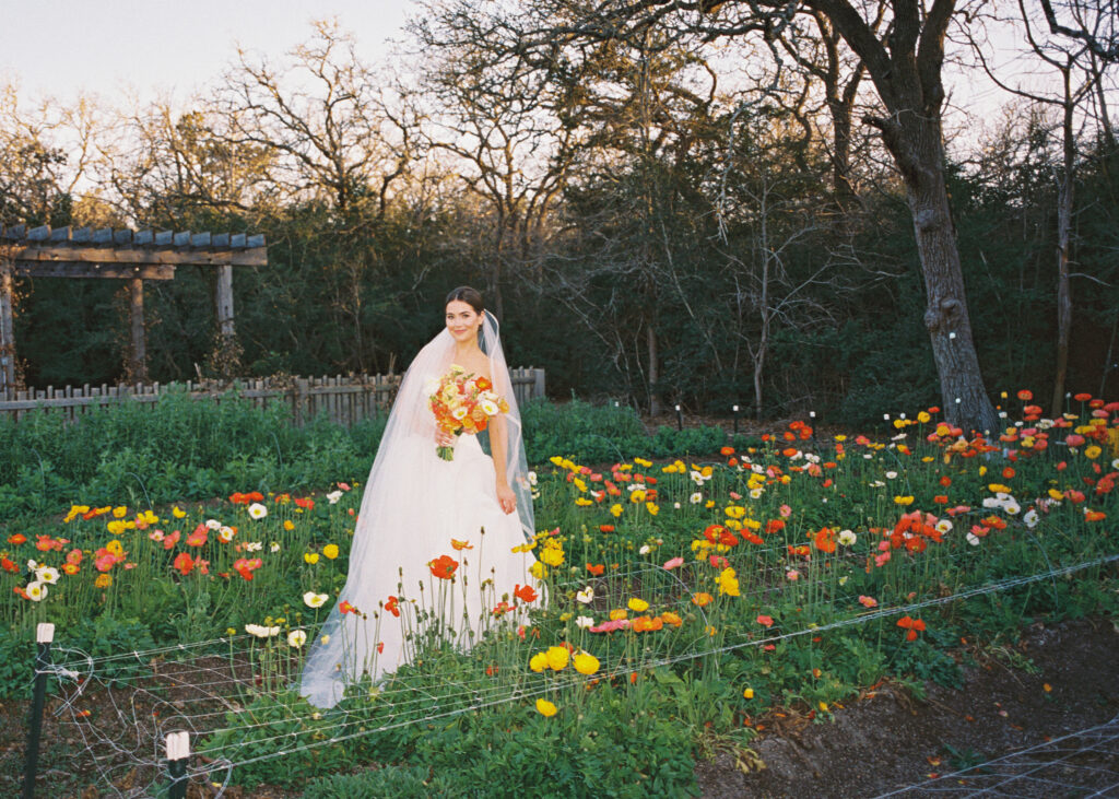 Spring bridal portrait with soft greenery and florals at The Grand Lady Austin
