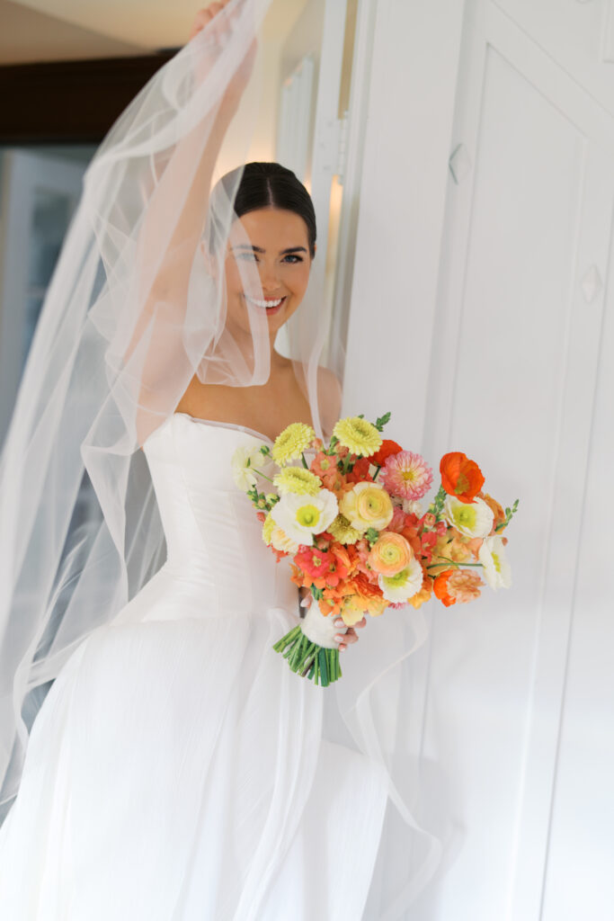 Spring bridal portrait of bride in soft golden light at The Grand Lady in Austin Texas