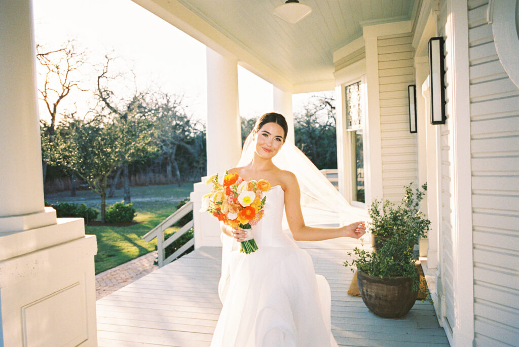 Natural and candid bridal portrait captured on film at The Grand Lady Austin